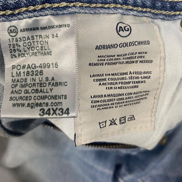 Adriano Goldschmied AG Denim Jeans Mens 34x34 (34x32) Blue Distressed Stretch Mi - Picture 6 of 16